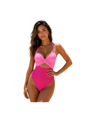 YONIQUE Pink Colorblock Cutout One Piece Swimsuit XS NWT